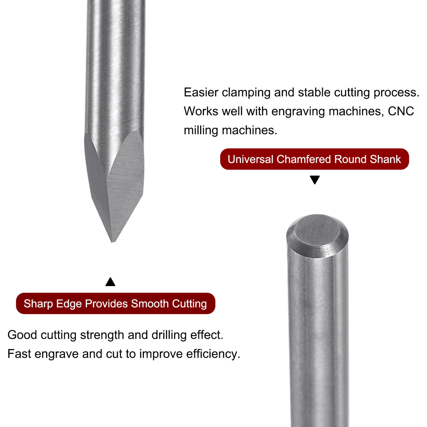 Harfington 4mm Shank 0.2mm Tip 45 Degree Carbide 3 Flutes Wood Engraving CNC Bit 2pcs