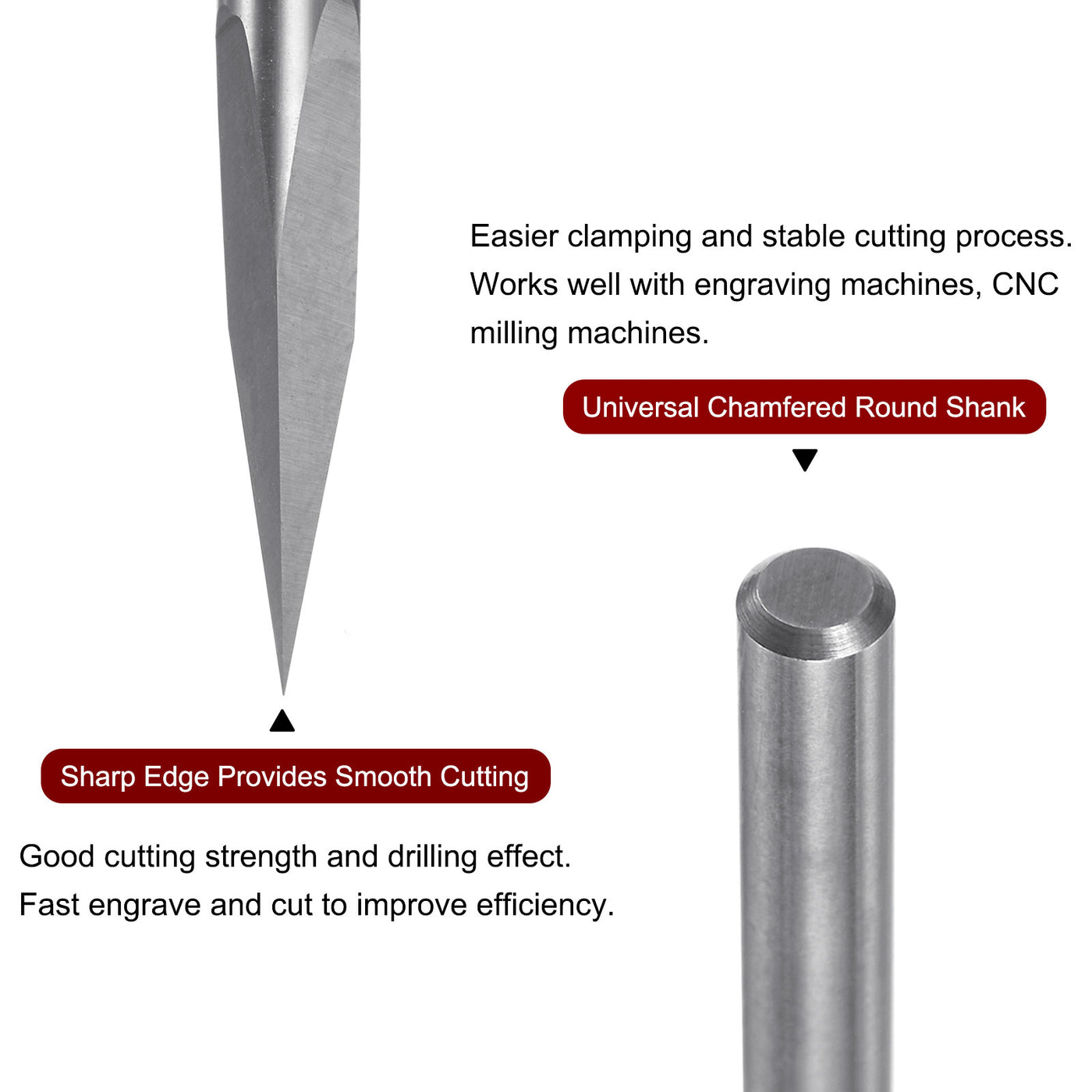 Harfington 6mm Shank 0.1mm Tip 20 Degree Carbide 3 Flutes Wood Engraving CNC Bit 2pcs