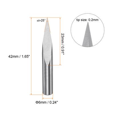 Harfington 6mm Shank 0.2mm Tip 25 Degree Carbide 3 Flutes Wood Engraving CNC Bit