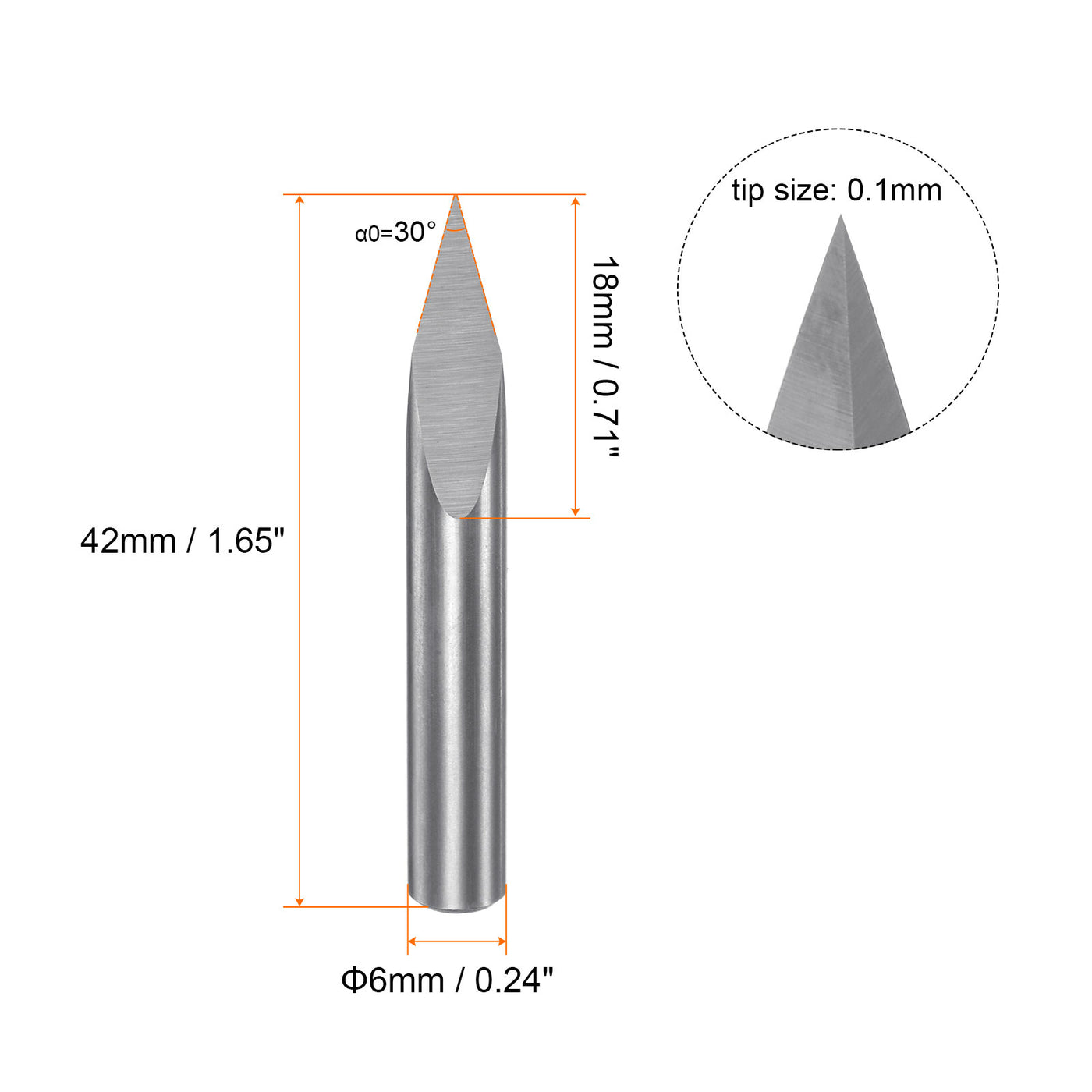 Harfington 6mm Shank 0.1mm Tip 30 Degree Carbide 3 Flutes Wood Engraving CNC Bit