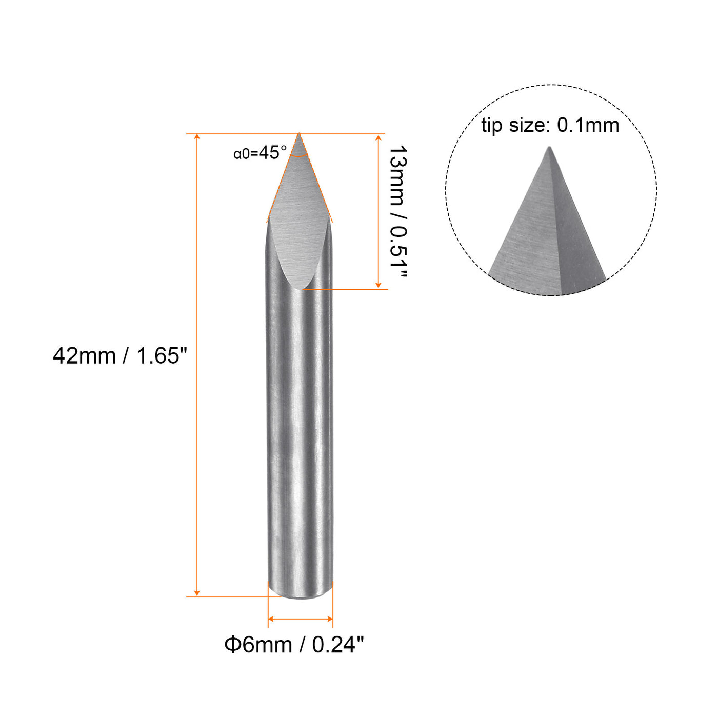 Harfington 6mm Shank 0.1mm Tip 45 Degree Carbide 3 Flutes Wood Engraving CNC Bit