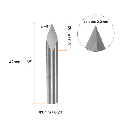 Harfington 6mm Shank 0.2mm Tip 45 Degree Carbide 3 Flutes Wood Engraving CNC Bit