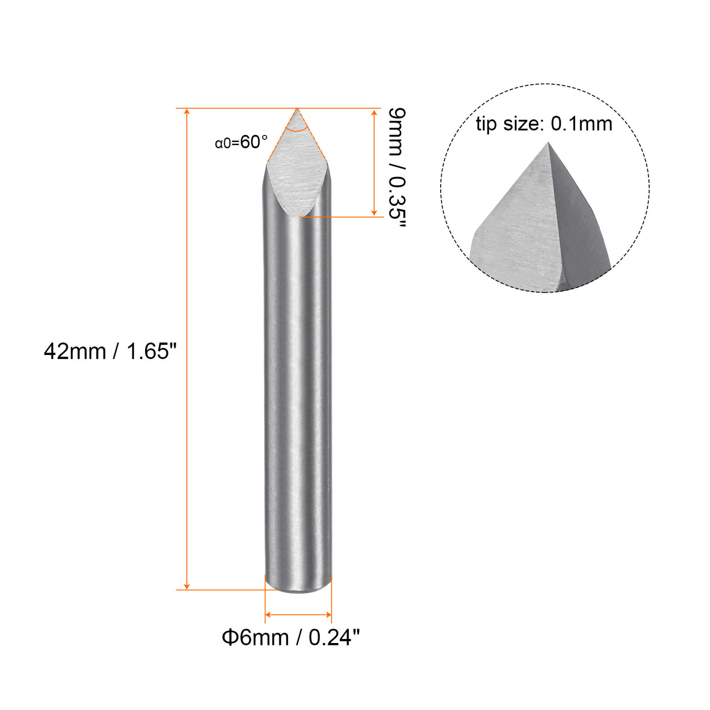Harfington 6mm Shank 0.1mm Tip 60 Degree Carbide 3 Flutes Wood Engraving CNC Bit 2pcs