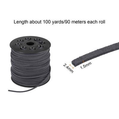 Harfington Faux Suede Cord 2.4mm 100 Yards Microfiber Beading Crafting String, Deep Grey