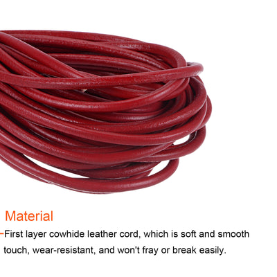 Harfington 3.2mm Round Leather Lacing Cord 11Yards/10M Crafting Braiding String, Red