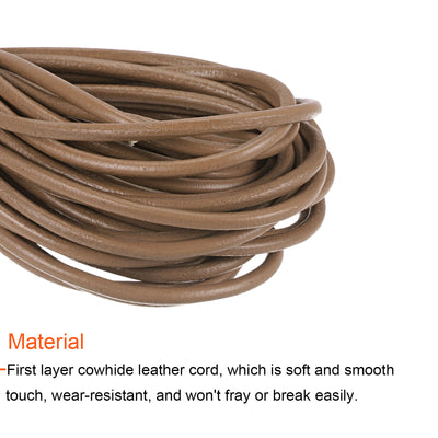 Harfington 3mm Round Leather Lacing Cord 11Yards/10M Crafting Braiding String, Khaki