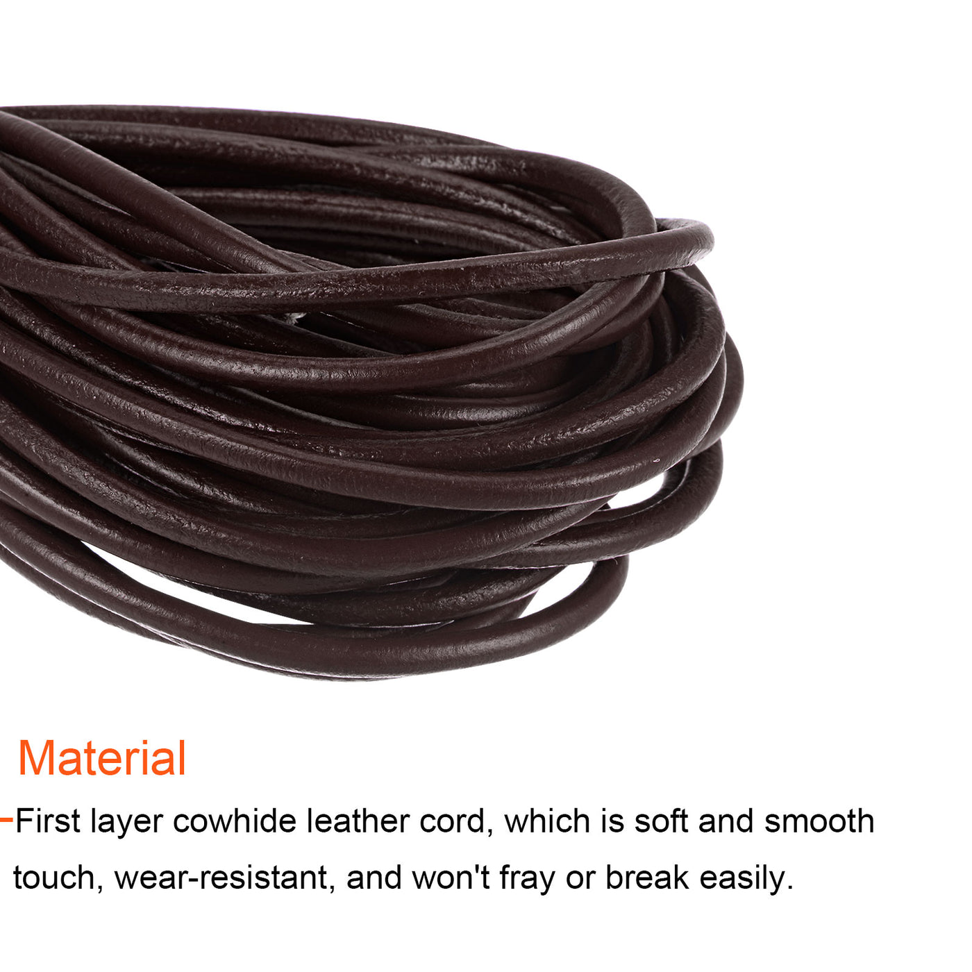Harfington 3mm Round Leather Lacing Cord 11Yards/10M Crafting Braiding String, Coffee