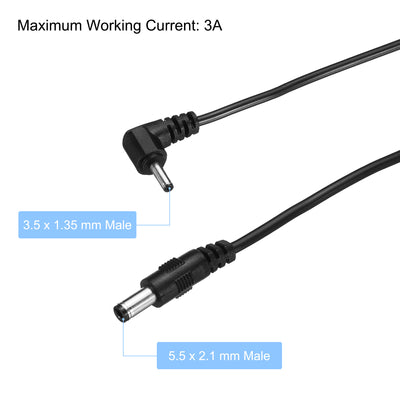 Harfington DC 5.5x2.1mm Male to 3.5x1.35mm Male Extension Cable Double Elbow Power Adapter Plug 60cm Cord for LED Lamp Camera CCTV, Black Pack of 2