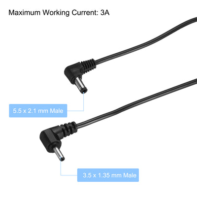 Harfington DC 5.5x2.1mm Male to 3.5x1.35mm Male Extension Cable Double Elbow Power Adapter Plug 100cm Cord for LED Lamp Camera CCTV, Black Pack of 2
