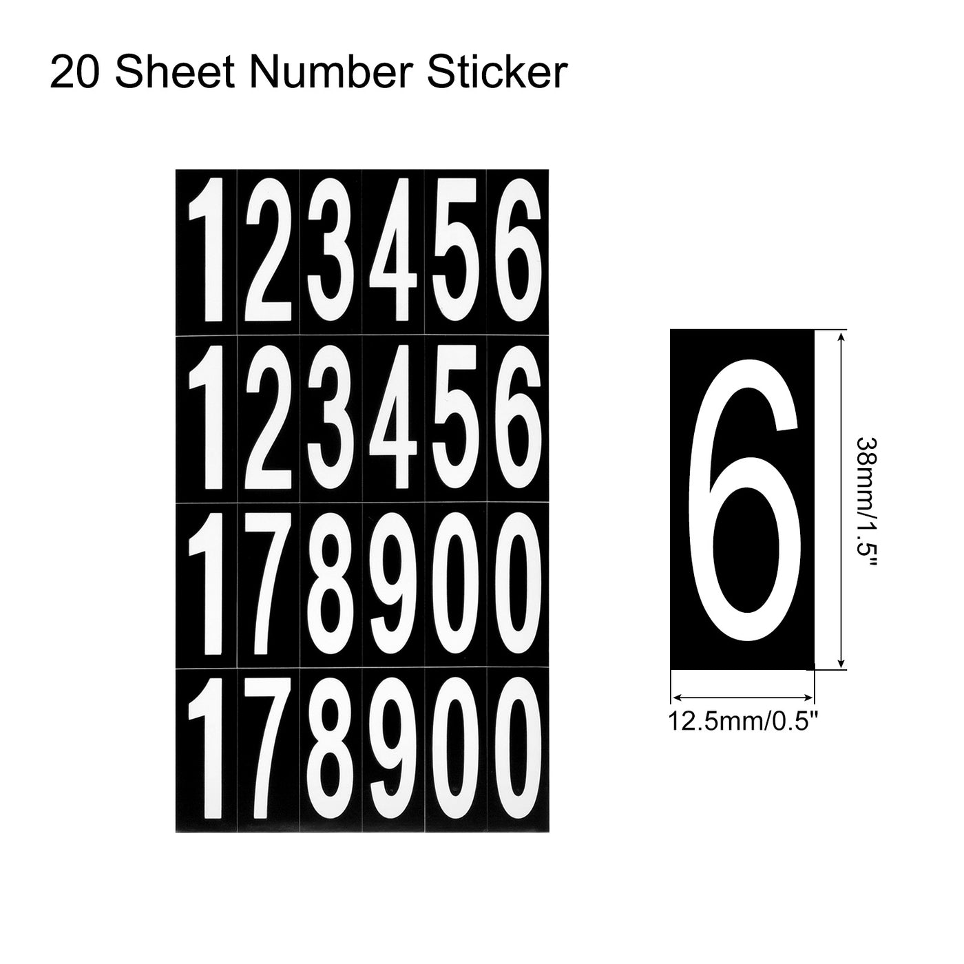 Harfington Number Stickers Mailbox Numbers Self Adhesive 12345178900 12.5x38mm White and Black for Residence Mailbox Signs, 20 Sheets(480pcs)