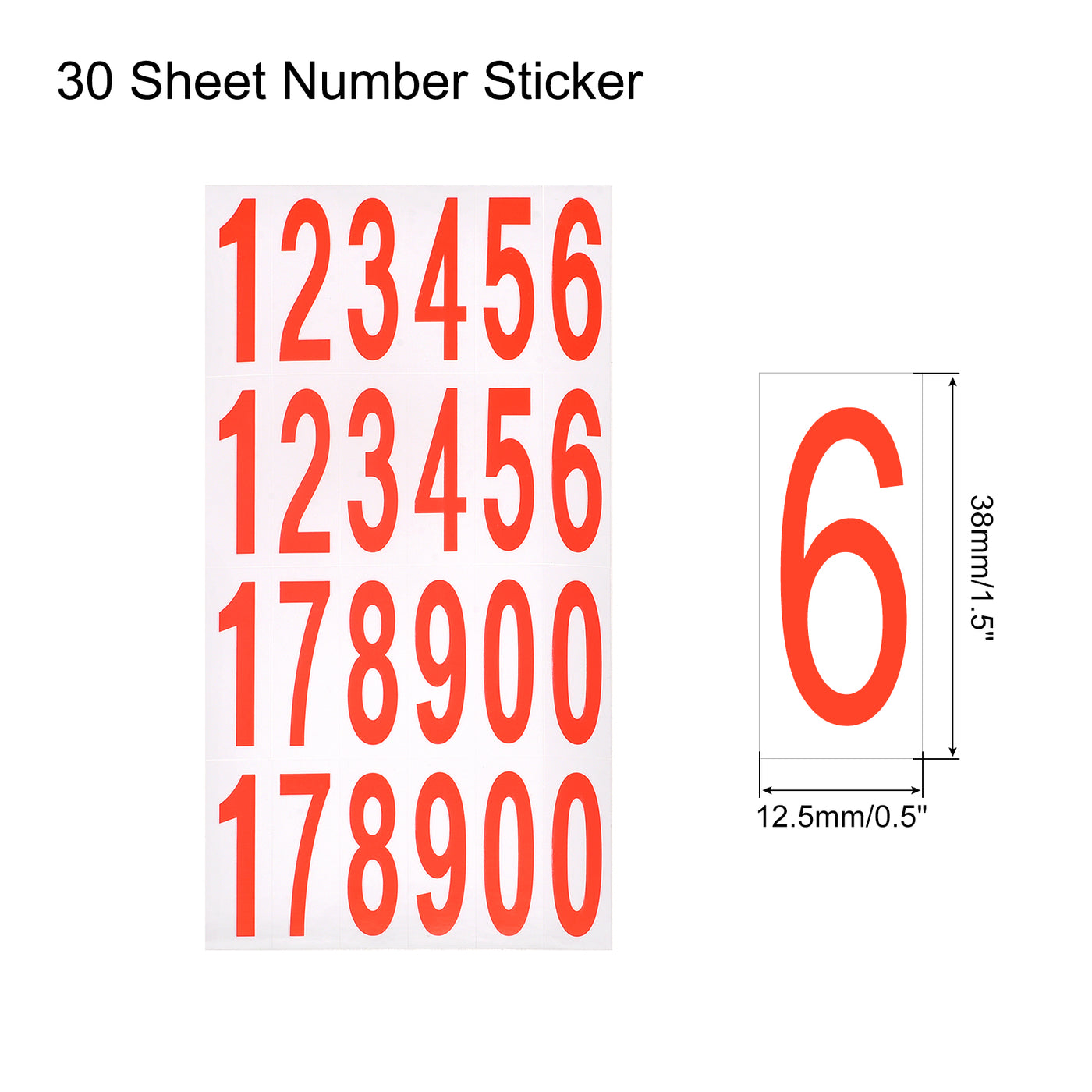 Harfington Number Stickers Mailbox Numbers Self Adhesive 12345178900 12.5x38mm White on Red for Residence Mailbox Signs, 30 Sheets(720pcs)
