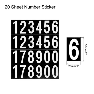 Harfington Number Stickers Mailbox Numbers Self Adhesive 12345178900 50x25mm White and Black for Residence Mailbox Signs, 20 Sheets(480pcs)