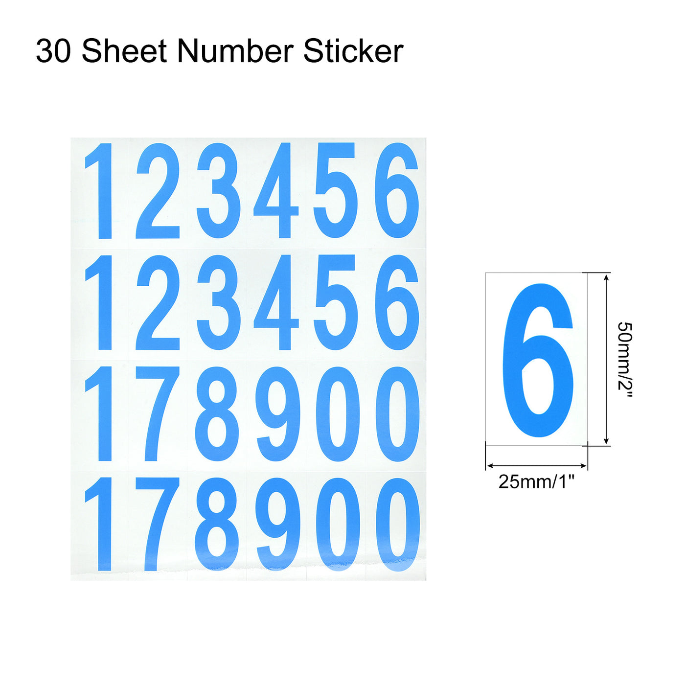 Harfington Number Stickers Mailbox Numbers Self Adhesive 12345178900 50x25mm Blue on White for Residence Mailbox Signs, 30 Sheets(720pcs)