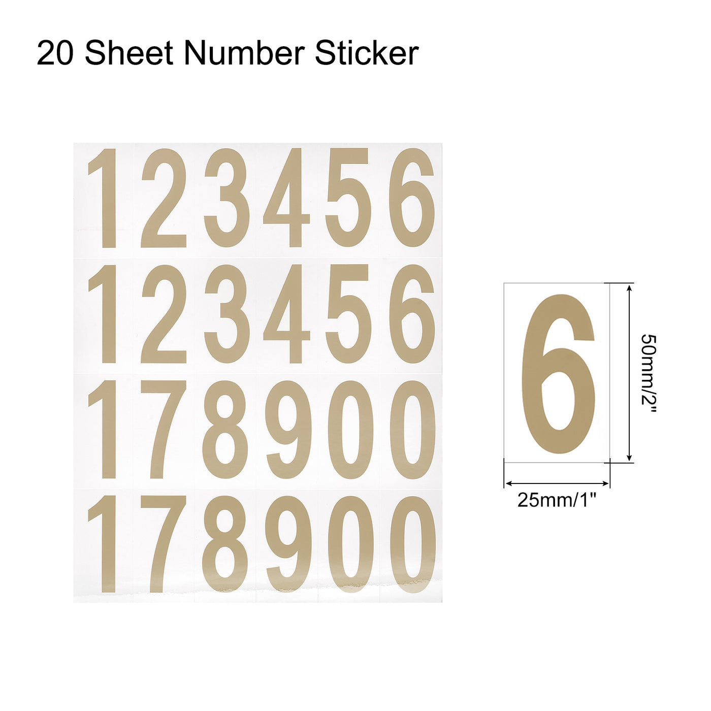 Harfington Number Stickers Mailbox Numbers Self Adhesive 12345178900 50x25mm Gold on White for Residence Mailbox Signs, 20 Sheets(480pcs)