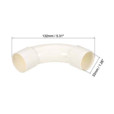 Harfington PVC Water Pipe Elbow Fitting 32mm ID 135mm Length Tube Adapter, White 2pcs