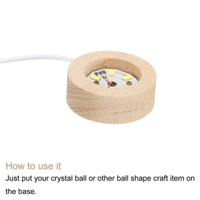 Harfington LED Wooden Ball Stand Holders Displays Base 6x2cm White Light Round USB Switch