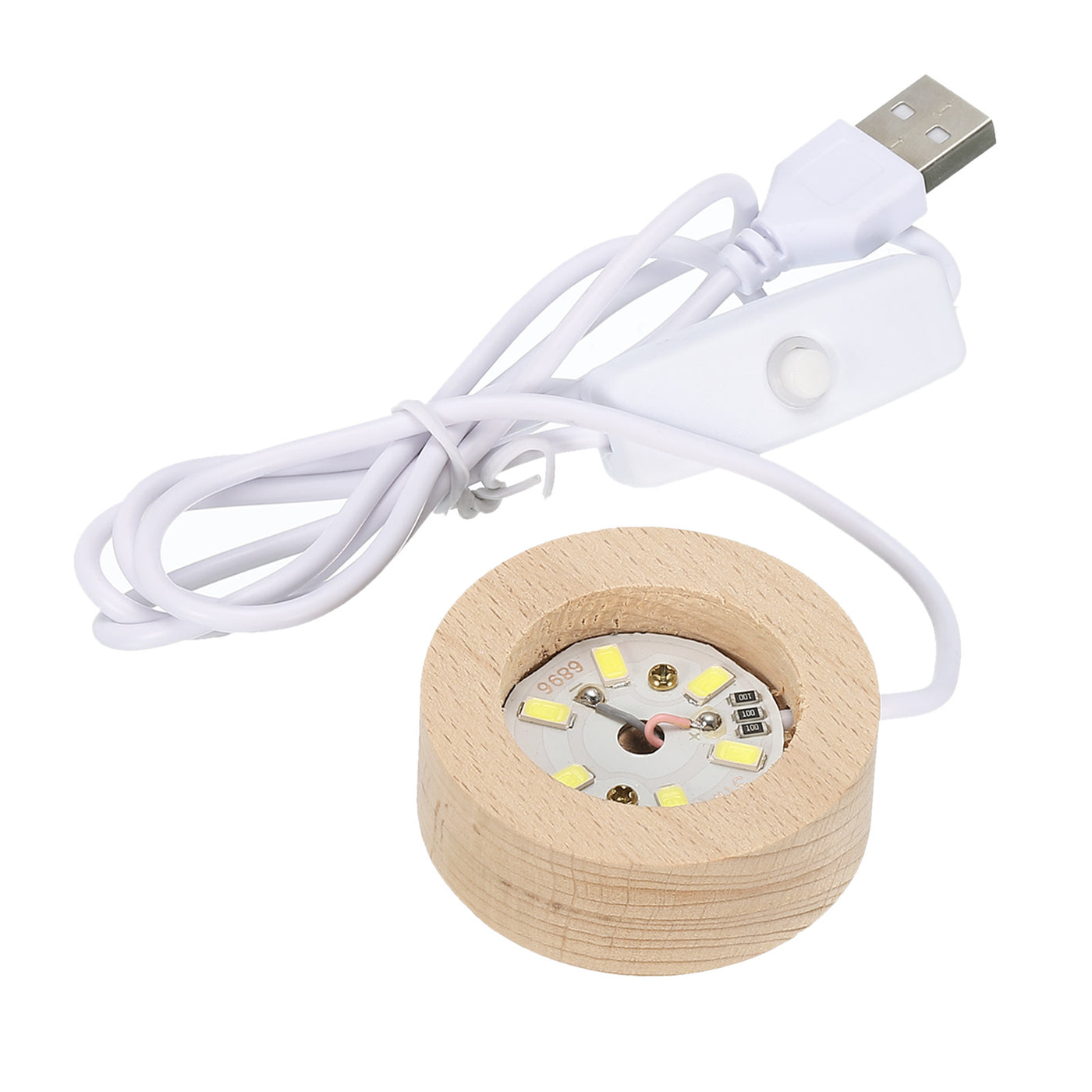 Harfington LED Wooden Ball Stand Holders Displays Base 6x2cm White Light Round USB Switch