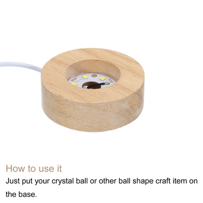 Harfington LED Wooden Ball Stand Holders Displays Base 6x2cm White Light Round Pack of 2