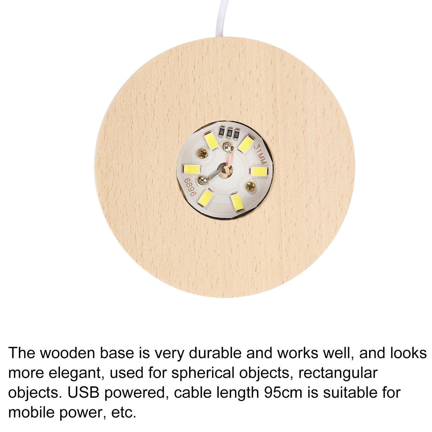 Harfington LED Wooden Ball Stand Holders Displays Base 8x2cm White Light Round USB Switch