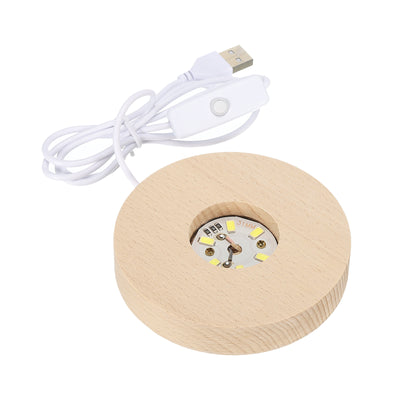 Harfington LED Wooden Ball Stand Holders Displays Base 8x2cm White Light Round USB Switch