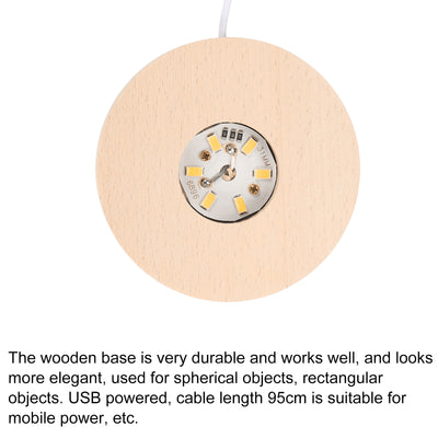 Harfington LED Wooden Ball Stand Holders Displays Base 8x2cm Warm Light Round Pack of 2
