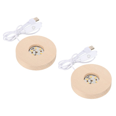 Harfington LED Wooden Ball Stand Holders Displays Base 8x2cm Warm Light Round Pack of 2