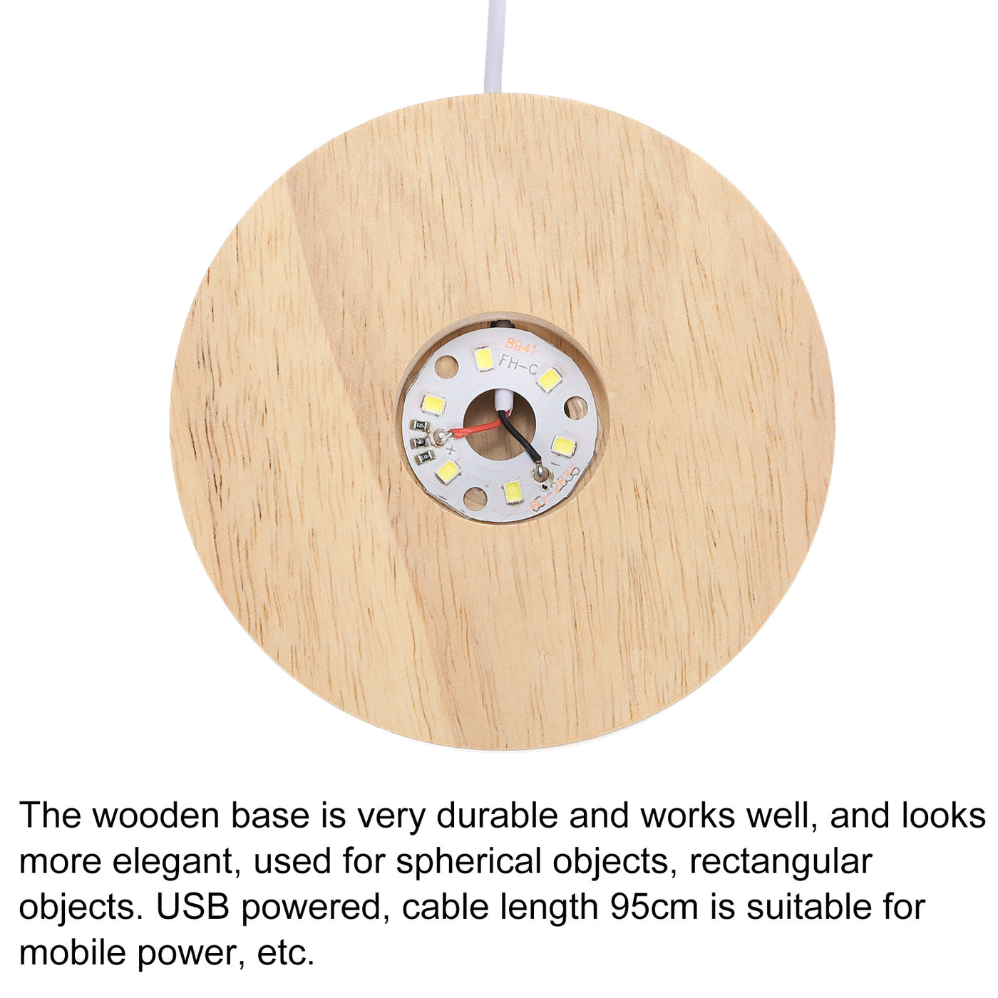 Harfington LED Wooden Ball Stand Holders Display Base 10x2cm White Light Round