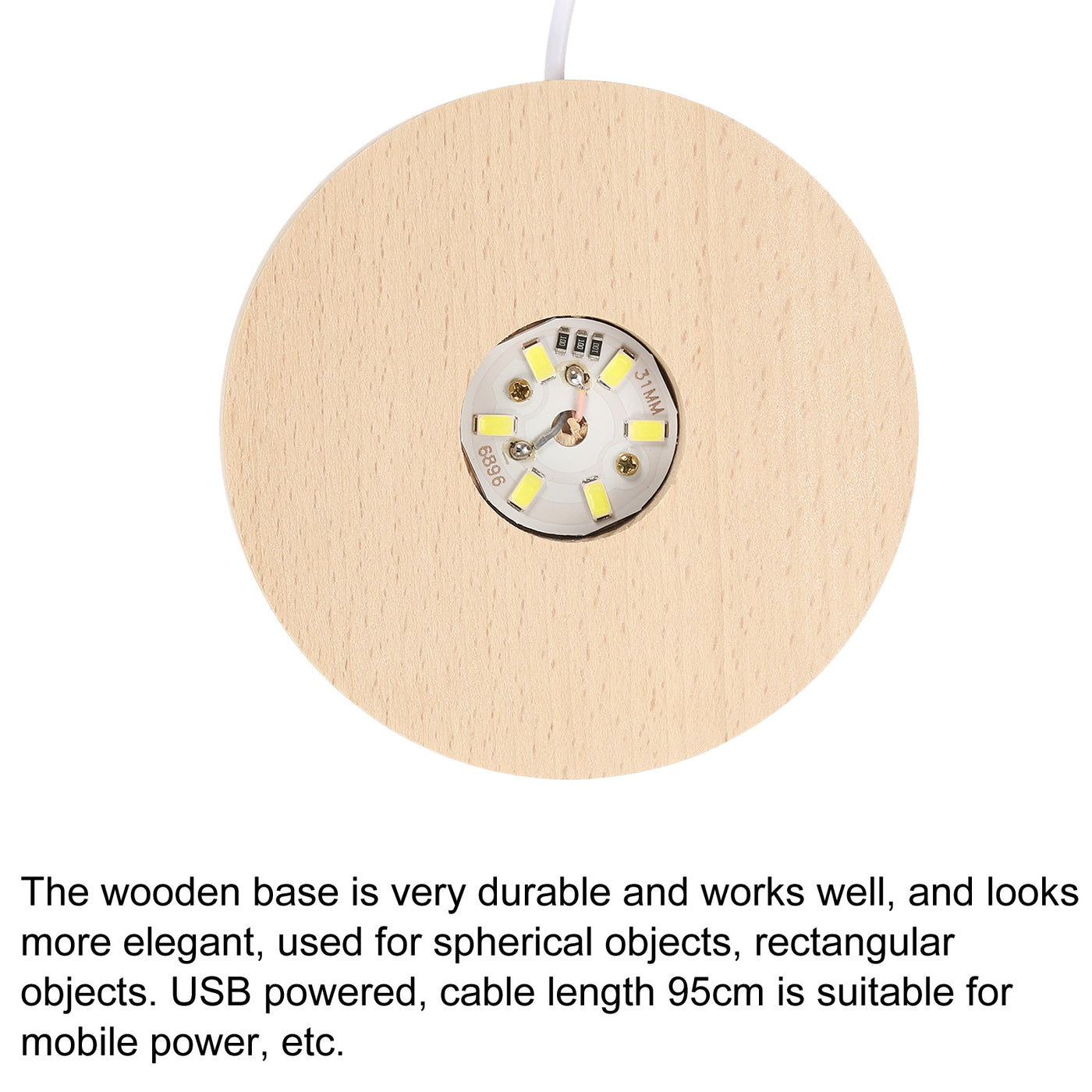 Harfington LED Wooden Ball Stand Displays Base 10cmx2cm White Light Round USB Switch