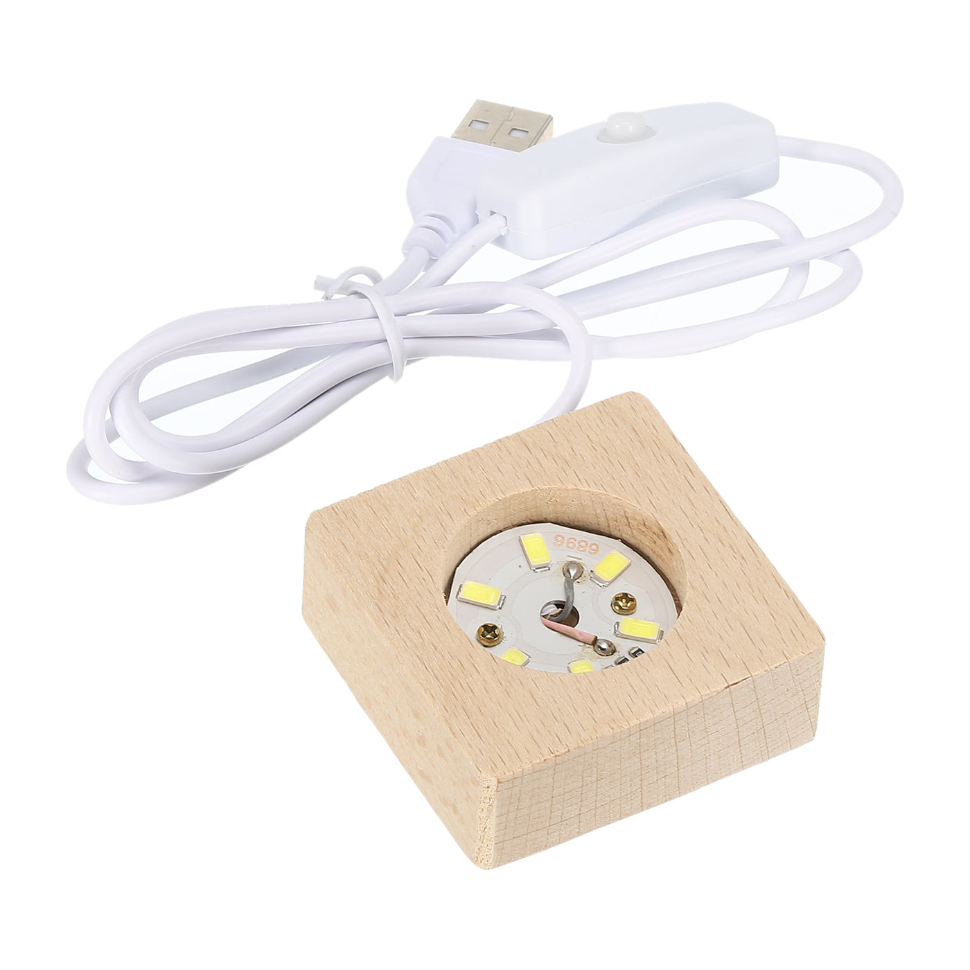 Harfington LED Wooden Ball Stand Holders Displays Base 6x6x2cm White Light Square