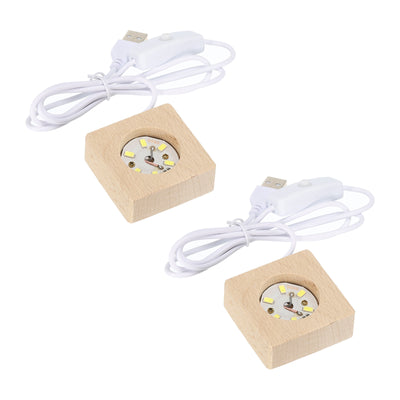 Harfington LED Wooden Ball Stand Holders Displays Base 6x6x2cm White Light Square Pack of 2
