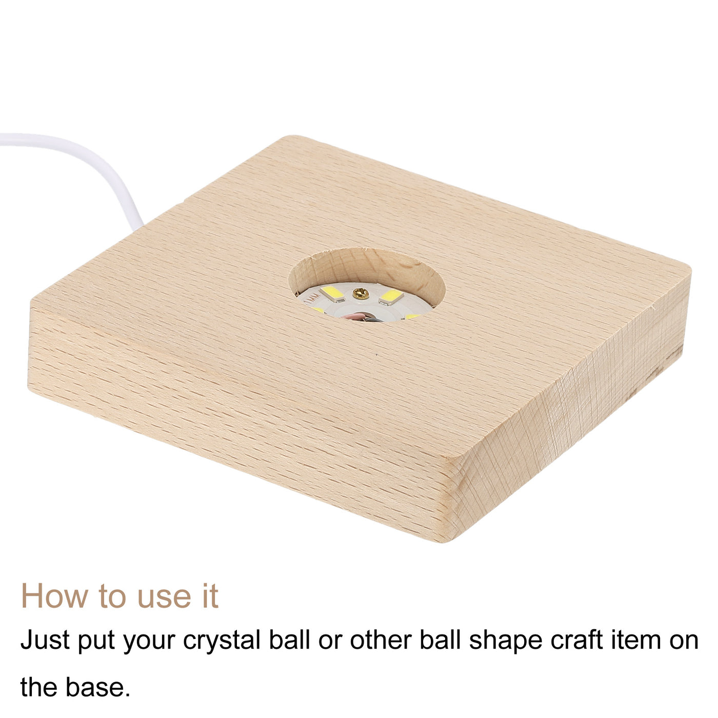 Harfington LED Wooden Ball Stand Holders Displays Base 8x8x2cm White Light Square