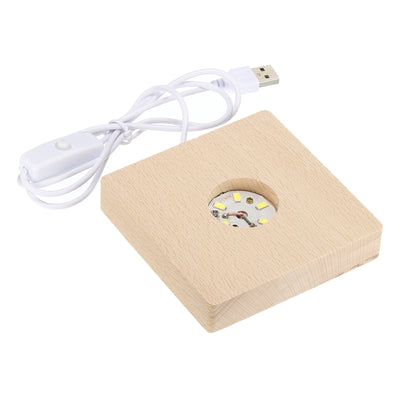 Harfington LED Wooden Ball Stand Holders Displays Base 8x8x2cm White Light Square