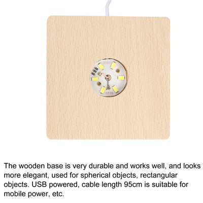 Harfington LED Wooden Ball Stand Holders Displays Base 8x8x2cm White Light Square Pack of 2