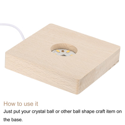 Harfington LED Wooden Ball Stand Holders Displays Base 8x8x2cm Warm Light Square Pack of 2
