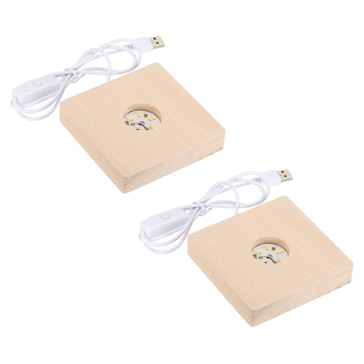 Harfington LED Wooden Ball Stand Holders Displays Base 8x8x2cm Warm Light Square Pack of 2