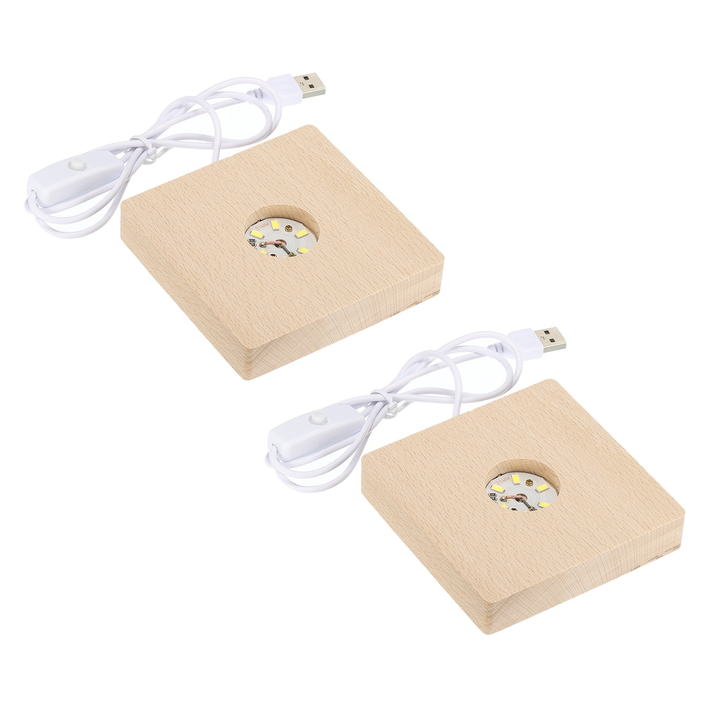 Harfington LED Wooden Ball Stand Holders Display Base 10x2cm White Light Round USB Switch
