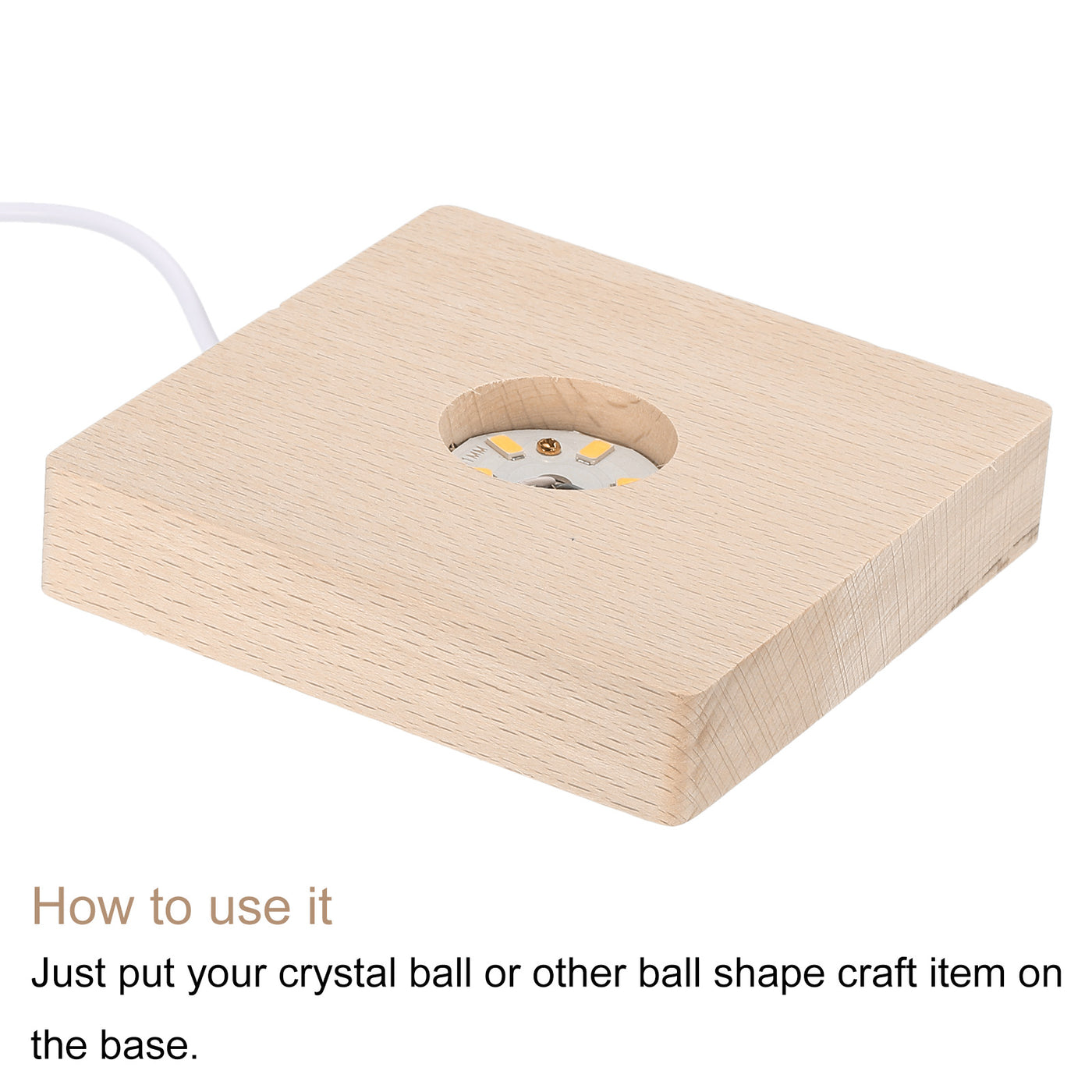 Harfington LED Wooden Ball Stand Holders Display Base 10x2cm Warm White Light Round Pack of 2