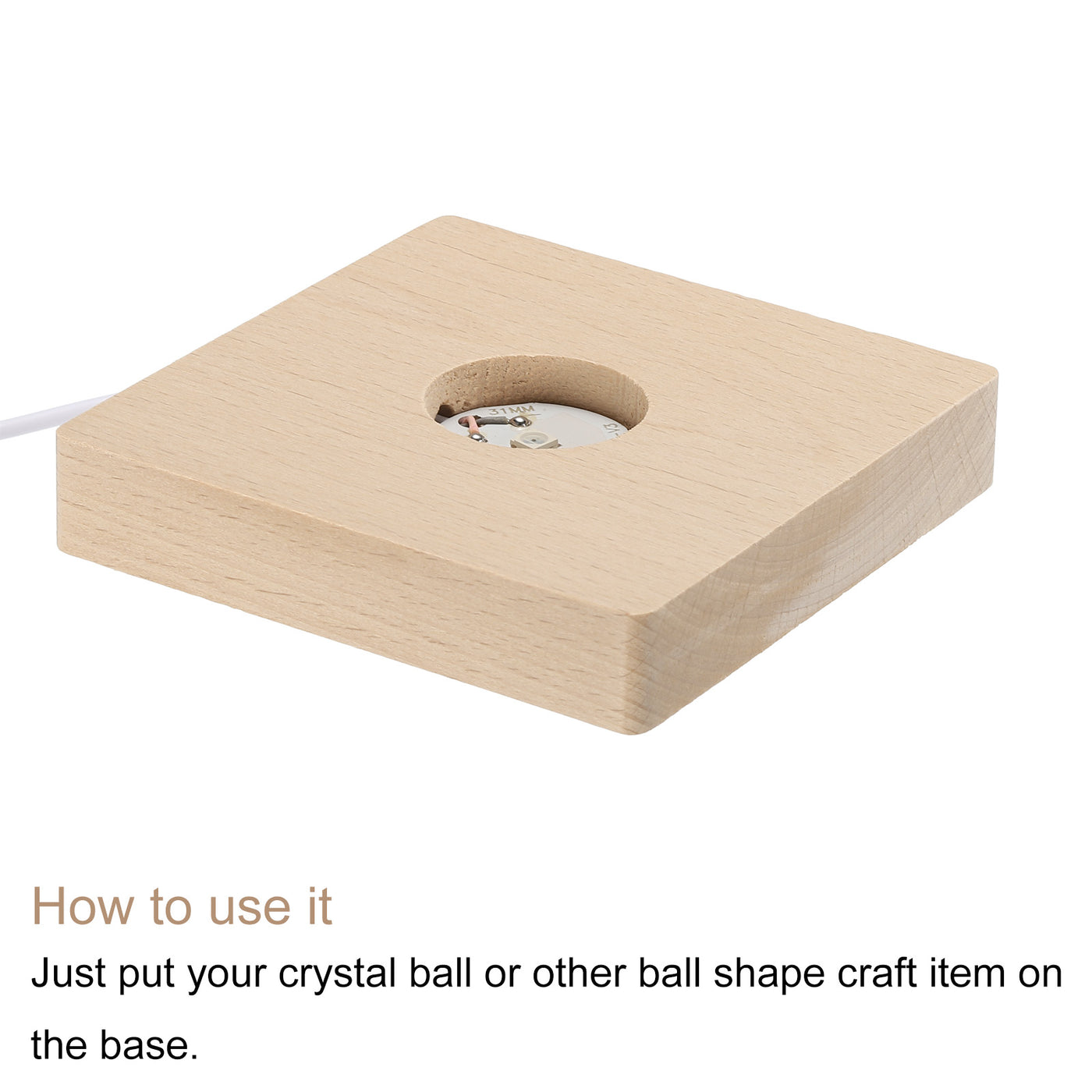 Harfington LED Wooden Ball Stand Holders Displays Base 10x10x2cm Colorful Light Square
