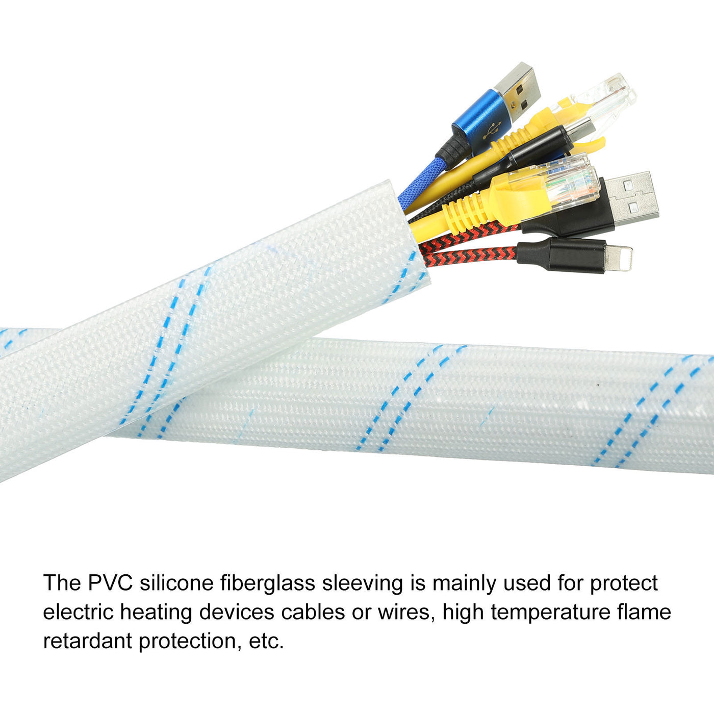 Harfington Fiberglass Sleeve Insulation Tube,8mm/0.31inch IDx1m/3.28ft for Cable Wire,4pcs