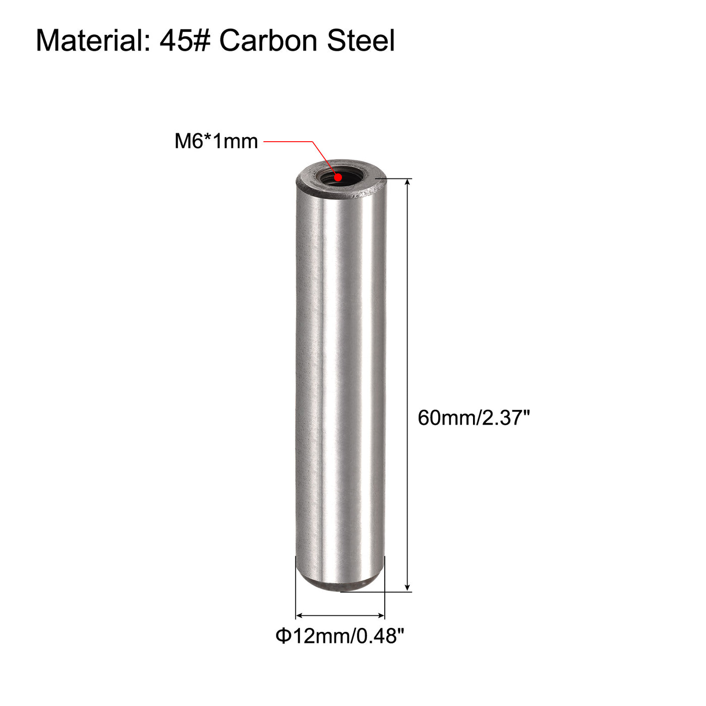 M6 Internal Thread Dowel Pin 6pcs 12x60mm Chamfering Flat Carbon Steel ...