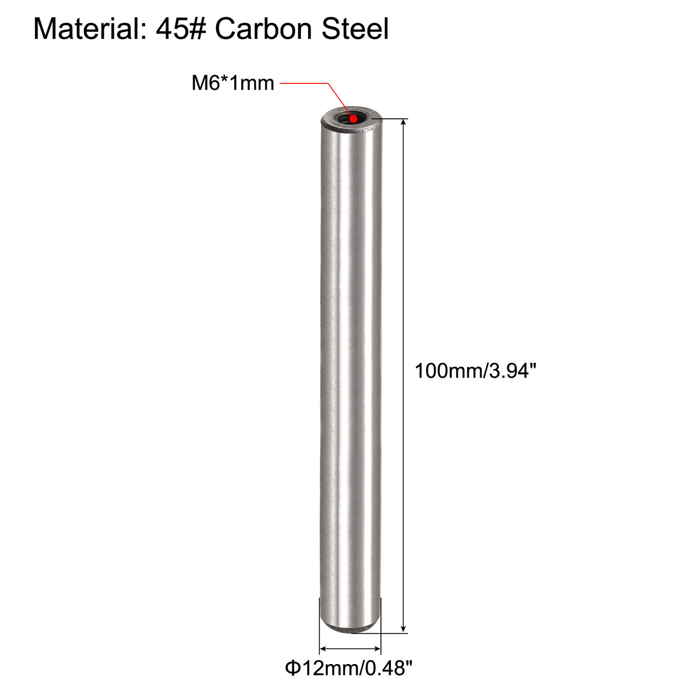 uxcell Uxcell M6 Internal Thread Dowel Pin 2pcs 12x100mm Chamfering Flat Carbon Steel Pin