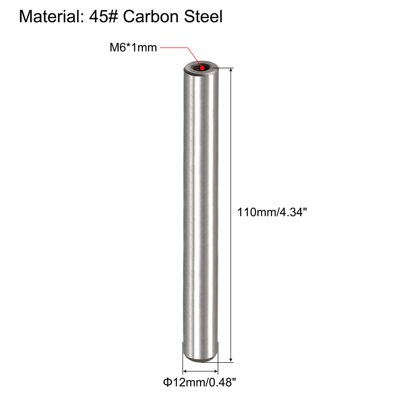 uxcell Uxcell M6 Internal Thread Dowel Pin 4pcs 12x110mm Chamfering Flat Carbon Steel Pin