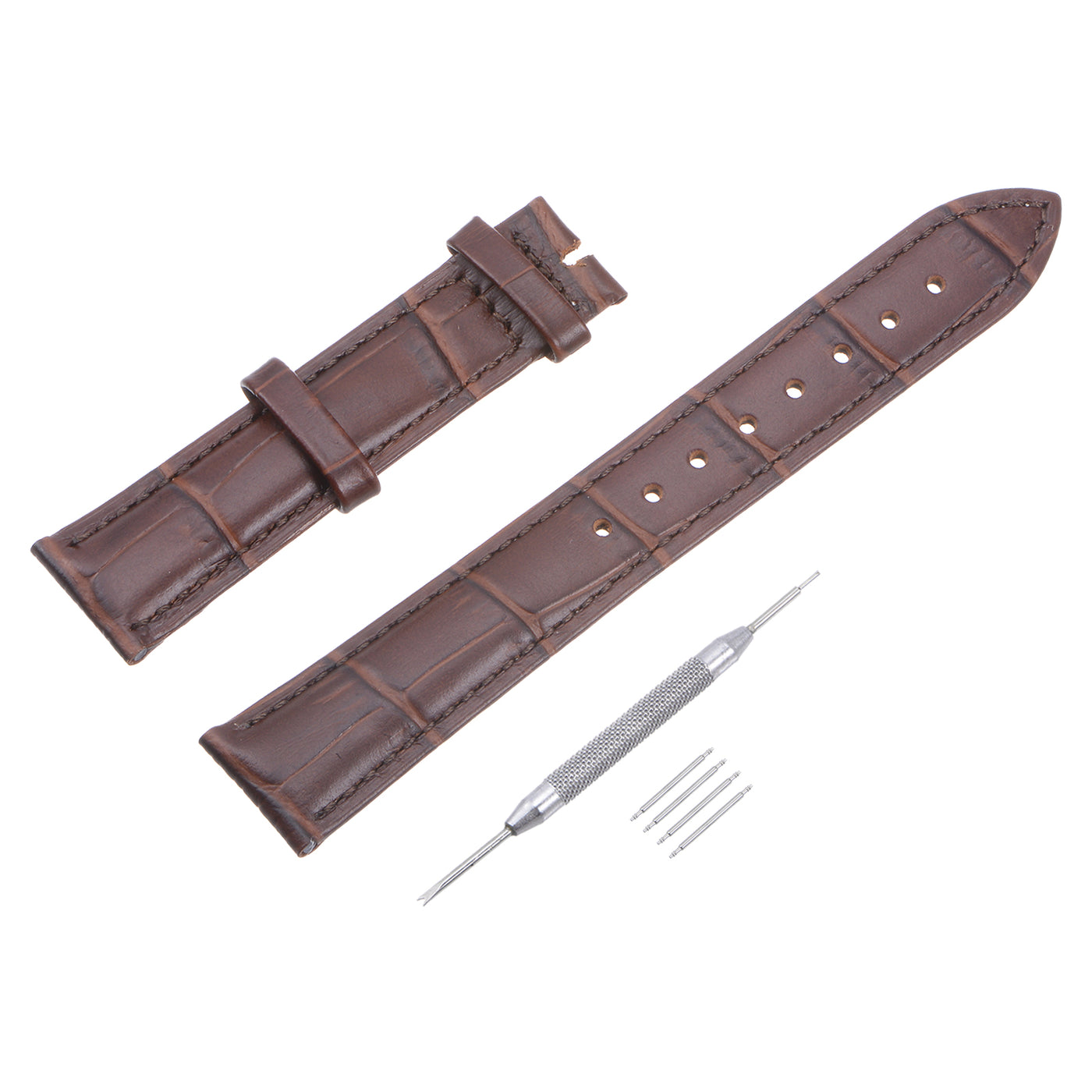 uxcell Uxcell Leather Band Embossed 18mm Leather Watch Strap with Spring Bars, Brown