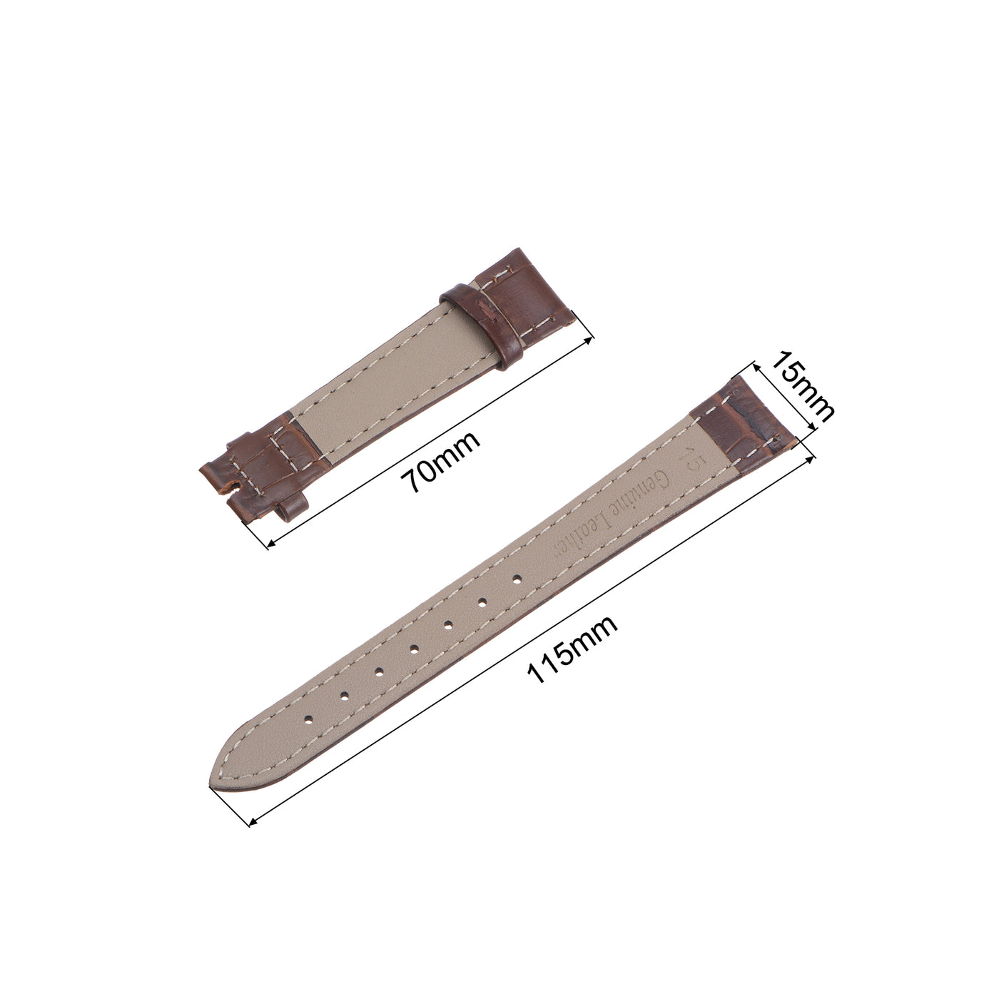 uxcell Uxcell Leather Band Embossed 15mm Leather Watch Strap with Spring Bars, Brown
