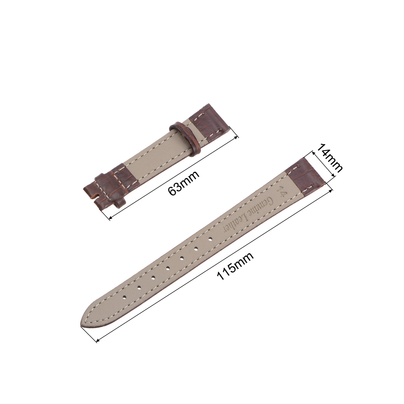 uxcell Uxcell Leather Band Embossed 14mm Leather Watch Strap with Spring Bars, Brown
