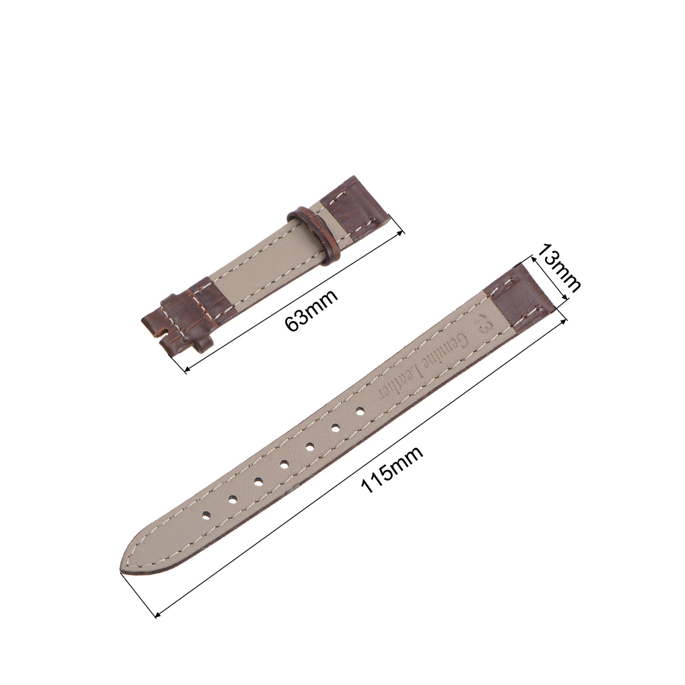 uxcell Uxcell Leather Band Embossed 13mm Leather Watch Strap with Spring Bars, Brown