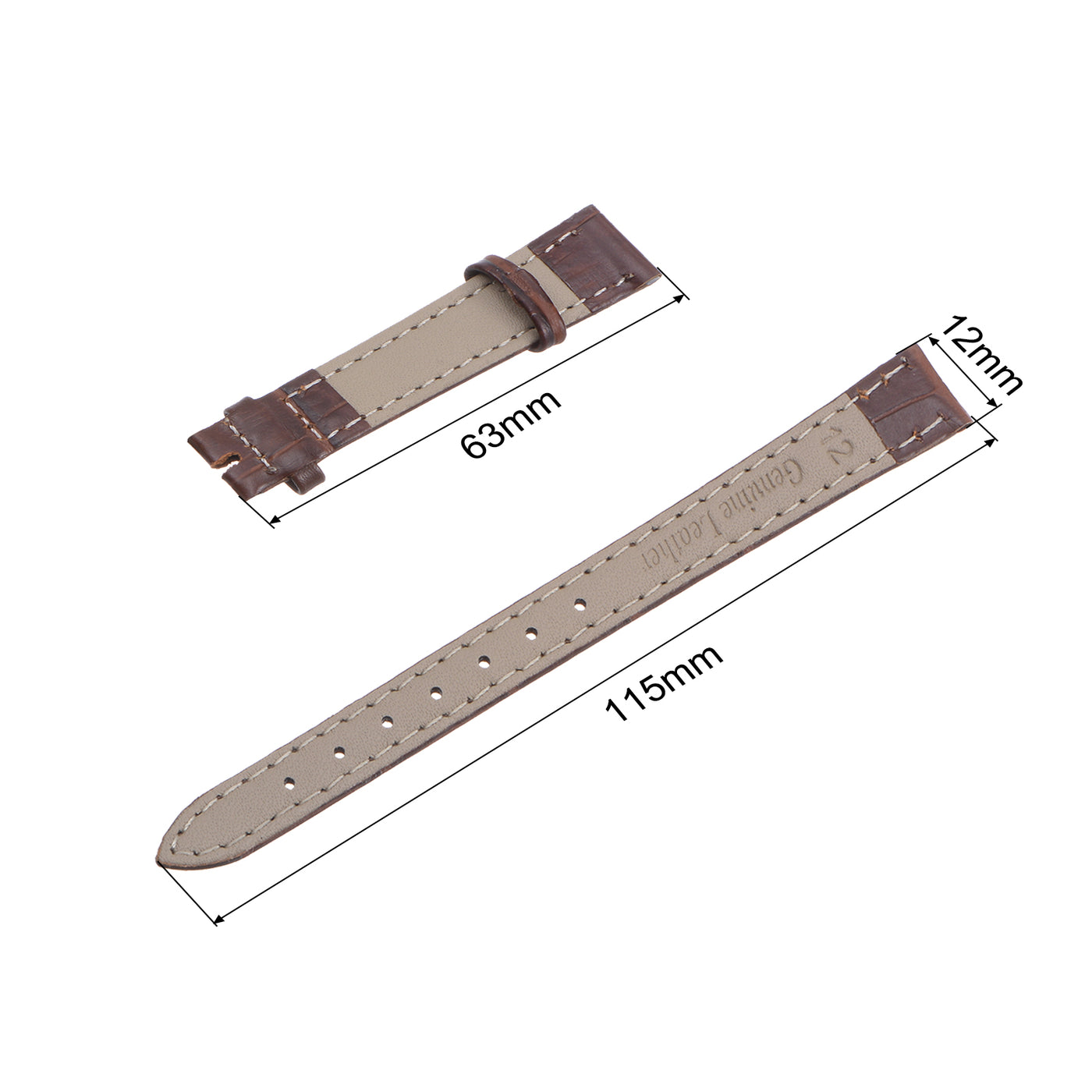 uxcell Uxcell Leather Band Embossed 12mm Leather Watch Strap with Spring Bars, Brown