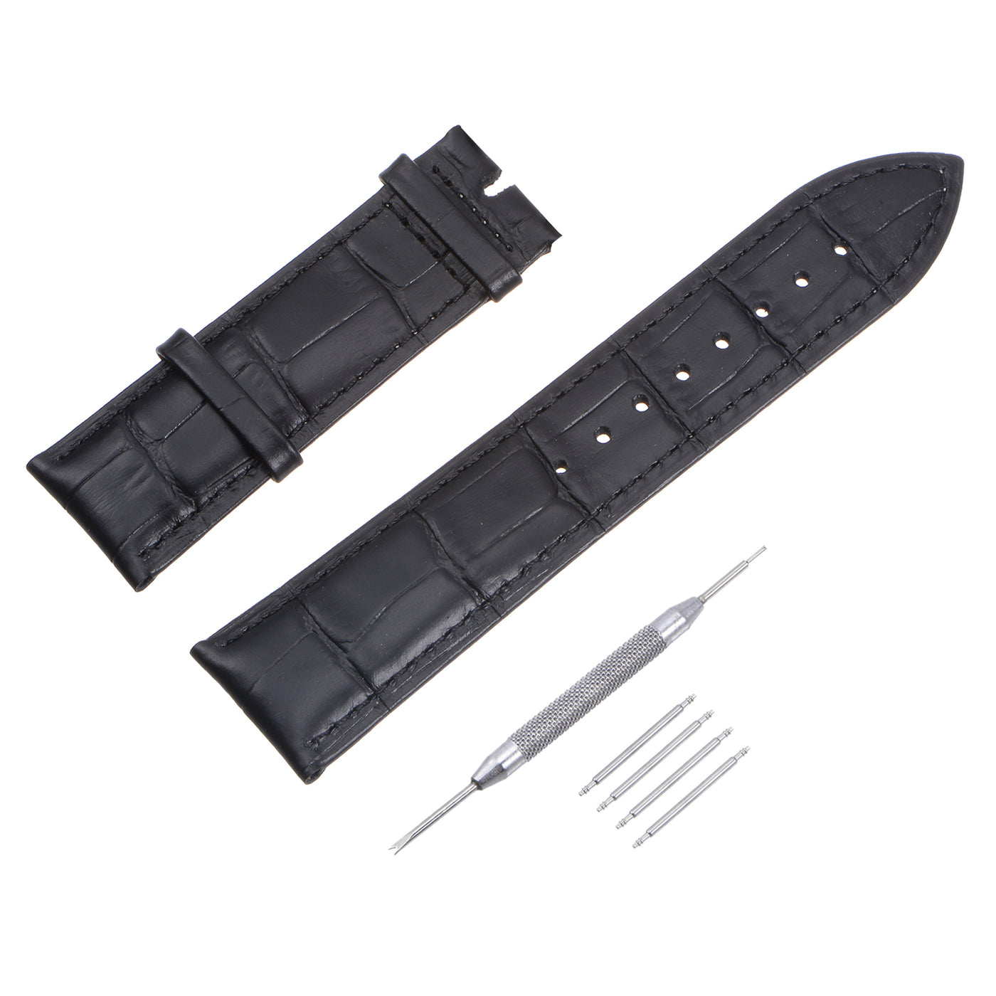 uxcell Uxcell Leather Band Embossed 24mm Leather Watch Strap with Spring Bars, Black