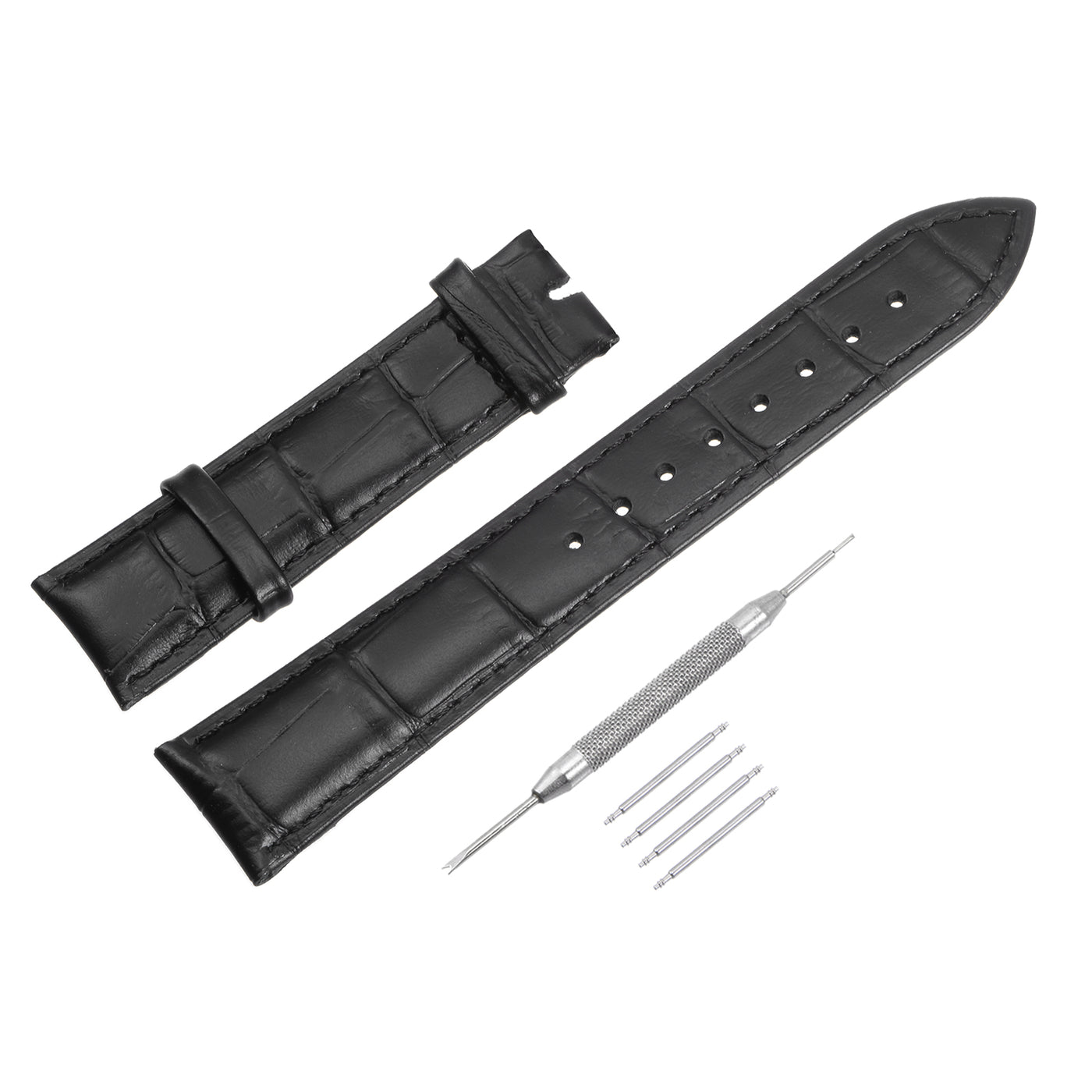 uxcell Uxcell Leather Band Embossed 20mm Leather Watch Strap with Spring Bars, Black