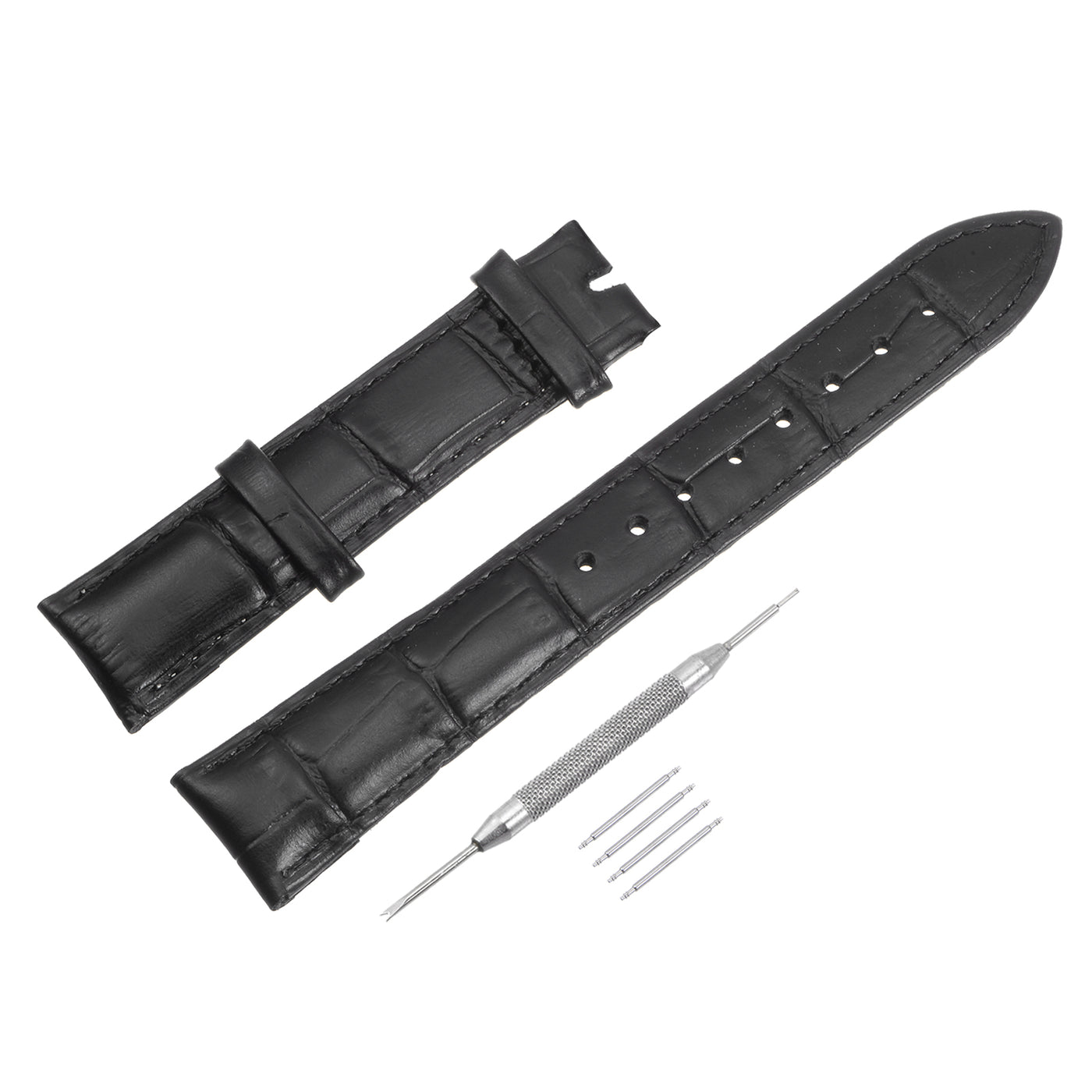 uxcell Uxcell Leather Band Embossed 18mm Leather Watch Strap with Spring Bars, Black